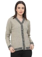 Women Sweater for Winter Woolen Acrylic Full Sleeves V-Neck Cable Design Cardigan Sweater