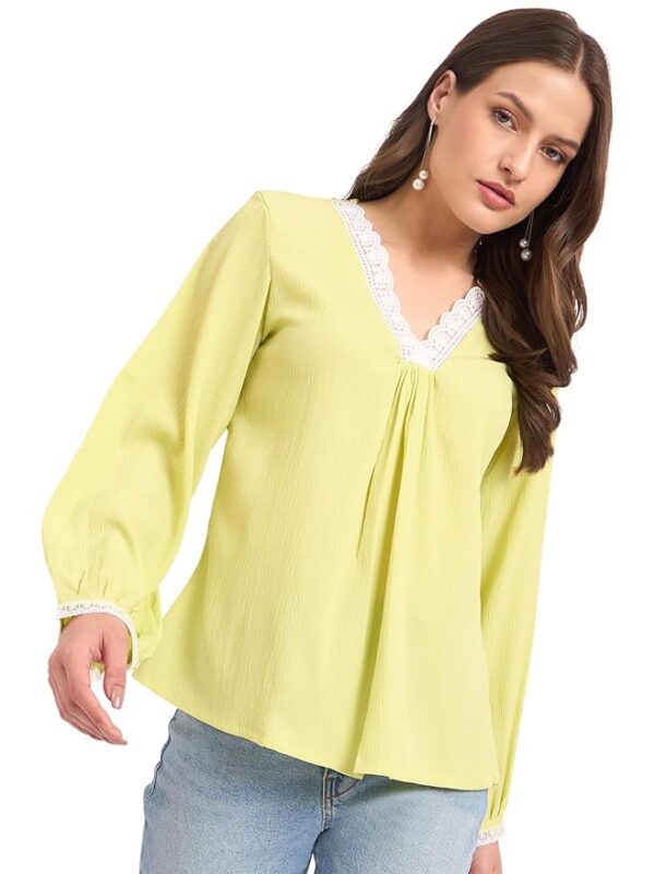 Georgette Thread Embroidered Blouson Top With Round Neckline, Elasticated Hem, and Long Sleeves for an Elegant and Comfortable Everyday Look