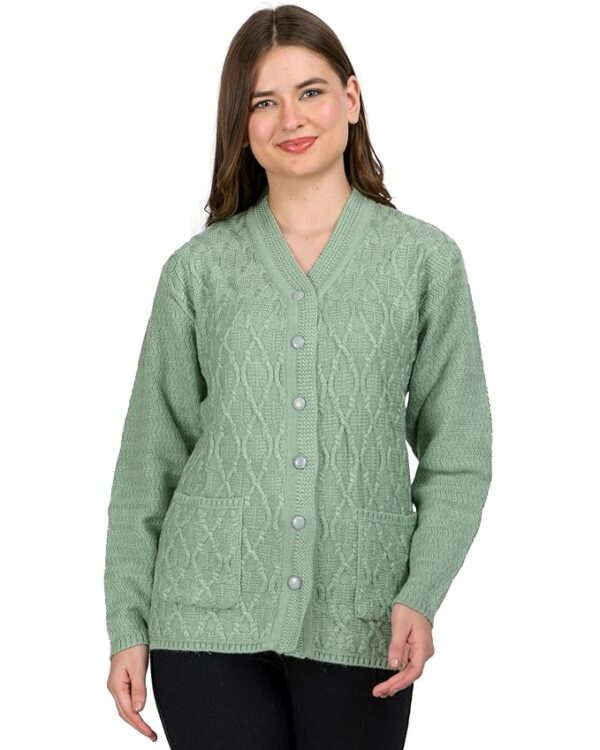 Women Woolen V-Neck Self Design Cardigan Heavy Rainbow Fabric Winter Wear Pure Wool Cardigans