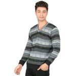 Men Woolen V-Neck Printed Self Design Pullover Heavy Rainbow Fabric Winter Wear Pure Wool Cardigan