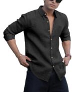 Men's Solid Linen Cotton Shirt | Casual | Plain | Full Sleeve (Black)
