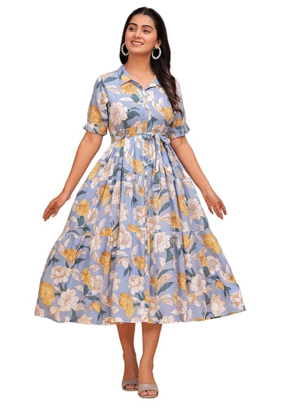 Women's Western Dress Floral Printed Cotton Maxi Dress