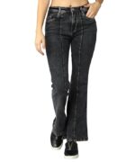 Women Mid Rise Denim Wide Leg Jeans(Black)