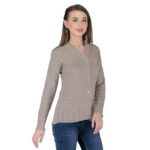 Women Woolen V-Neck Self Design Cardigan Heavy Daffodil Fabric Cardigan Winter Wear Pure Wool Cardigans