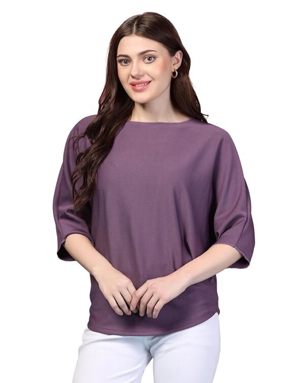 Women Fashion Trendy Ribbed Boat Neck Top Half Sleeves Tops for Women Formal, Casual, Office, Date, Outing, Party Tops