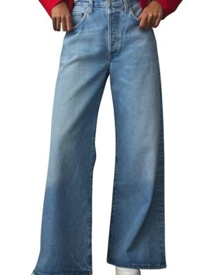 Jeans for Women – Wide Leg High Waist Baggy Denim Pants | Casual Straight Fit Trousers with Utility Pocket Design(Blue)