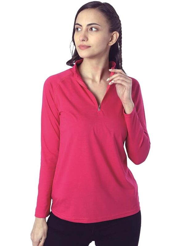 Women's Cotton Regular Fit shirt Full Sleeve Zipper shirt Shirt Full Sleeves(Magenta)