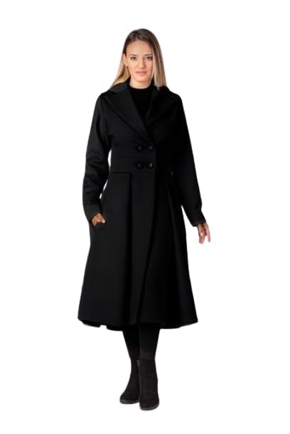 Women Dress, Women's Elegant Long Coat - Double Breasted, Flared Winter Overcoat with Lapel Collar and Pockets for Formal Casual
