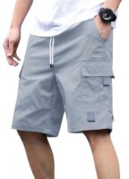 Men Fashion Cotton Shorts Pant for Men, Relaxed Fit Drawstring Waist Casual Half Pant(Light Grey)