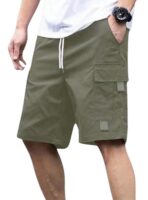 Men Fashion Cotton Shorts Pant for Men, Relaxed Fit Drawstring Waist Casual Half Pant(Olive)