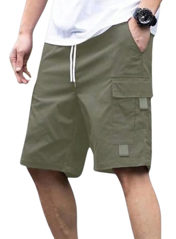 Men Fashion Cotton Shorts Pant for Men, Relaxed Fit Drawstring Waist Casual Half Pant(Olive)