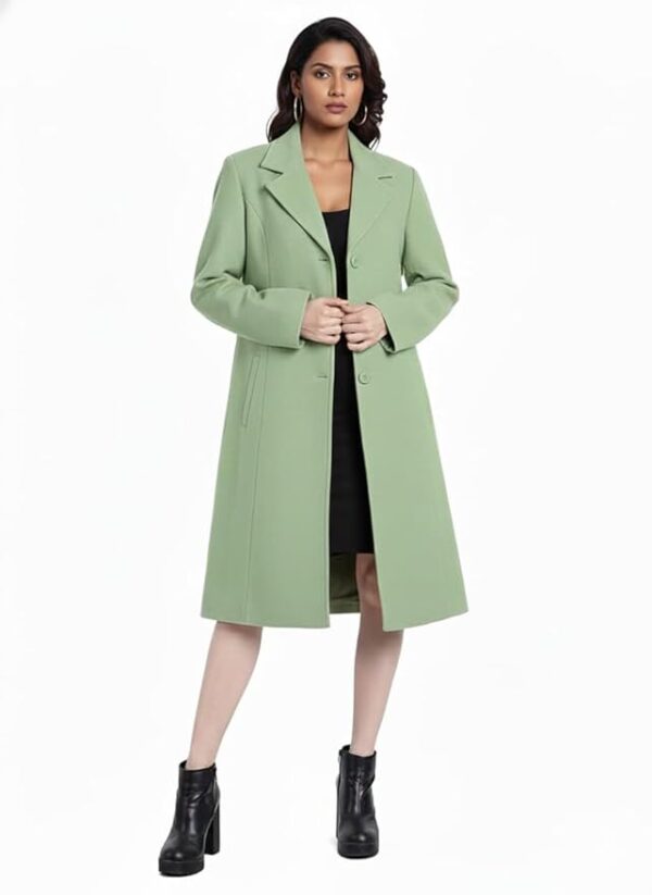 Women's Sage Green Winter Coat Trench Long Sleeves Over Coat With Pocket single Breasted