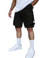 Men's Cotton Classic Cargo Shorts || Elastic Waist & 4 Pockets || Regular Fit Above Knee Length Chino Half Pant (Black)