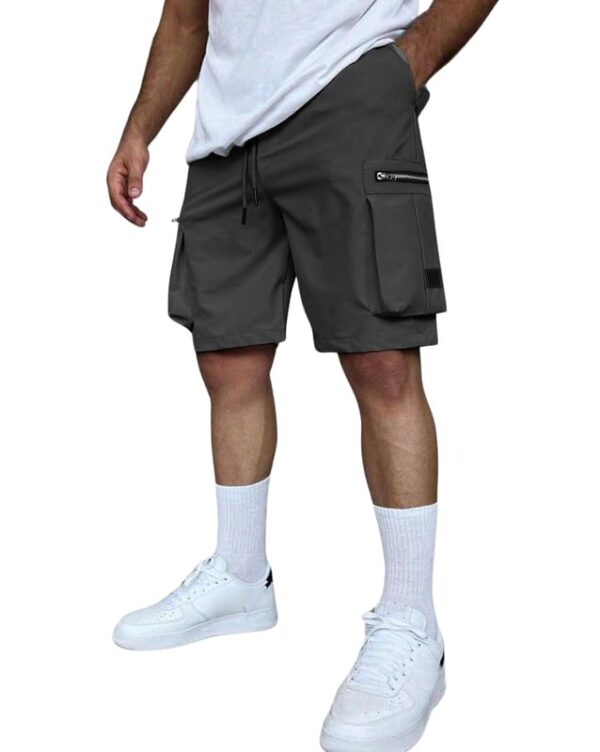 Men's Cotton Classic Cargo Shorts || Elastic Waist & 4 Pockets || Regular Fit Above Knee Length Chino Half Pant (Grey)