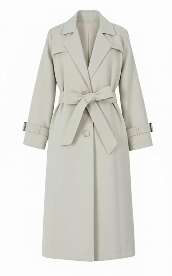 Women's Double-Breasted Trench Coat long. knee length full Sleeve. Belt Self Tie