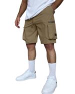 Men's Cotton Classic Cargo Shorts || Elastic Waist & 4 Pockets || Regular Fit Above Knee Length Chino Half Pant (Chiku)