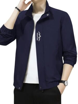Men's Bomber Jacket | Lightweight Casual Zip-Up Jacket | Stylish Slim Fit Outerwear(Navy)