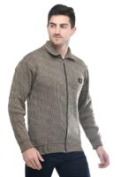 Men Zipper Thick Fabric Woolen Winterwear Full Sleeve Collar with Side Pockets Jacket(Brown)