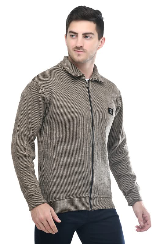 Men Zipper Thick Fabric Woolen Winterwear Full Sleeve Collar with Side Pockets Jacket(Brown)