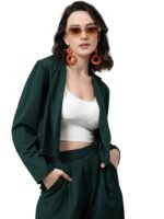 Women's Solid Single Breasted Casual Blazer(Green)