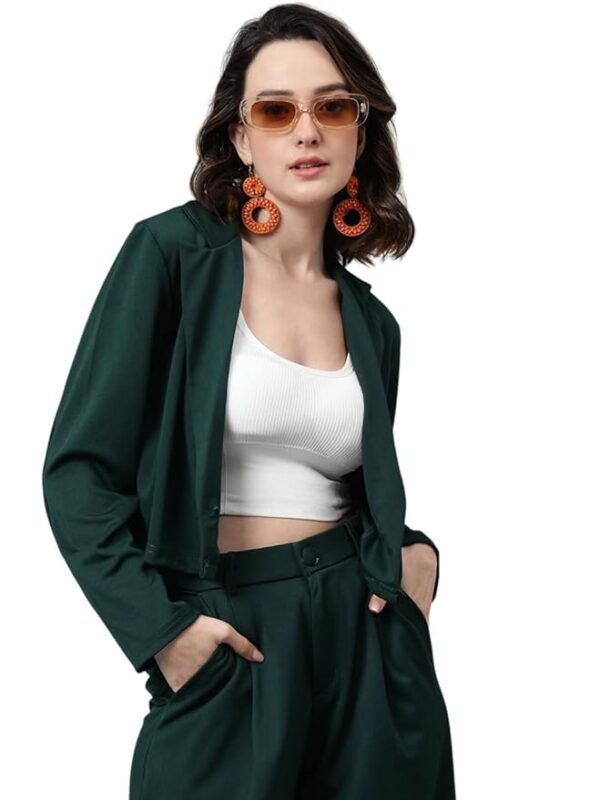 Women's Solid Single Breasted Casual Blazer(Green)