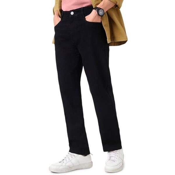 Men Mid Rise Straight Fit Washed Jeans Stretchable(Black)