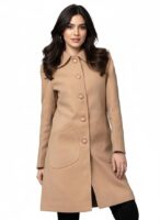 Women Classic Winter Long Coat Single Breasted | Knee Length Design with a Sophisticated Spread Collar and Practical Front Pockets