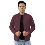 Windproof  Cloth with Fur, Zipped mandarin Collar, 2 Front Pockets & Side Arm Pocket, Casual(Maroon)
