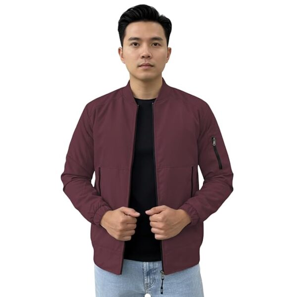 Windproof  Cloth with Fur, Zipped mandarin Collar, 2 Front Pockets & Side Arm Pocket, Casual(Maroon)