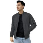 Windproof Cloth with Fur, Zipped mandarin Collar, 2 Front Pockets & Side Arm Pocket, Casual(Dark Grey)