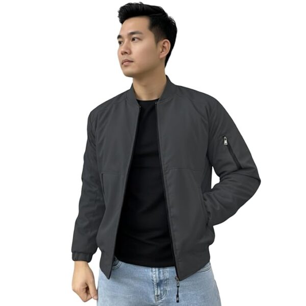 Windproof Cloth with Fur, Zipped mandarin Collar, 2 Front Pockets & Side Arm Pocket, Casual(Dark Grey)