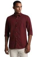 Men's Slim Fit Full Sleeve Casual Shirt | 100% Cotton | Premium Twill Weave(Maroon)
