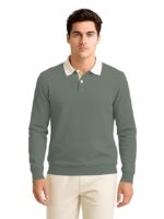 Solid Polo Neck Full Sleeve Cotton Blend T-shirt with Rib for Men Men’s Cotton Blend Full Sleeve Solid Henley T- Shirts(Olive)