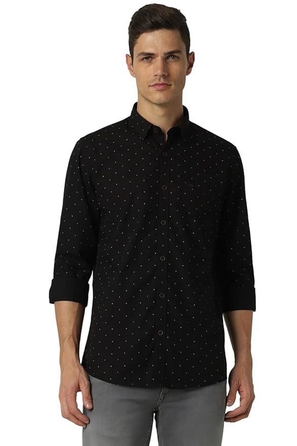 Black Men's Slim Fit Casual Shirt |100% Cotton | Micro Ditsy Print| Full Sleeve