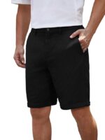 Men's Woven Solid Color Short Mid-Rise Straight Leg Shorts(Black)