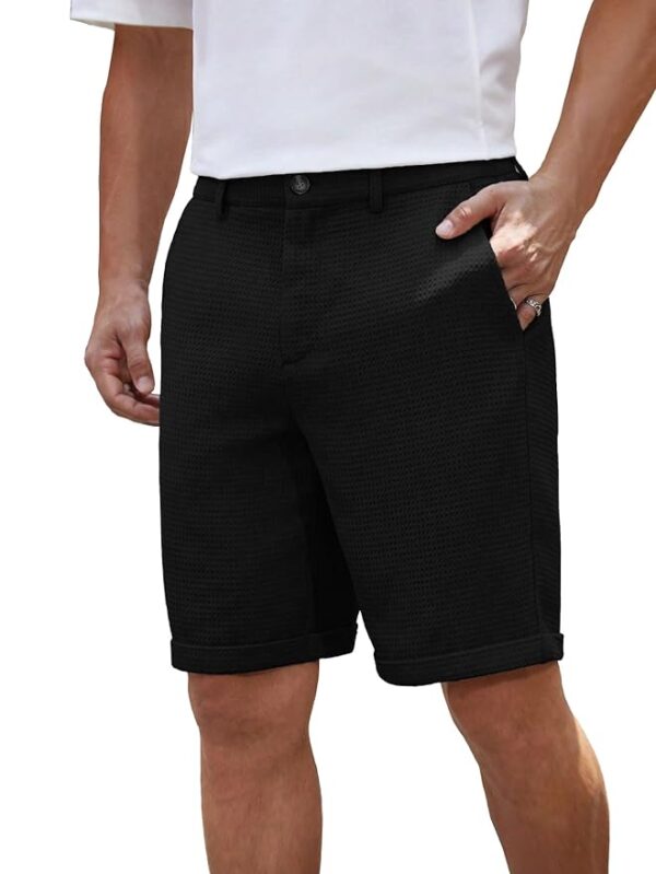 Men's Woven Solid Color Short Mid-Rise Straight Leg Shorts(Black)