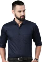 Man Slim Fit Satin Cotton Formal Shirt for Men(Navy)