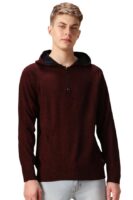 Solid Full Sleeves Hooded Acrylic Regular Fit Men Casual Sweater(Maroon)
