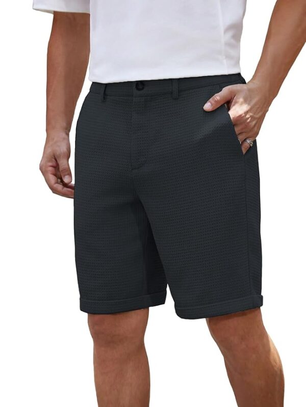 Men's Woven Solid Color Short Mid-Rise Straight Leg Shorts(Dark Grey)