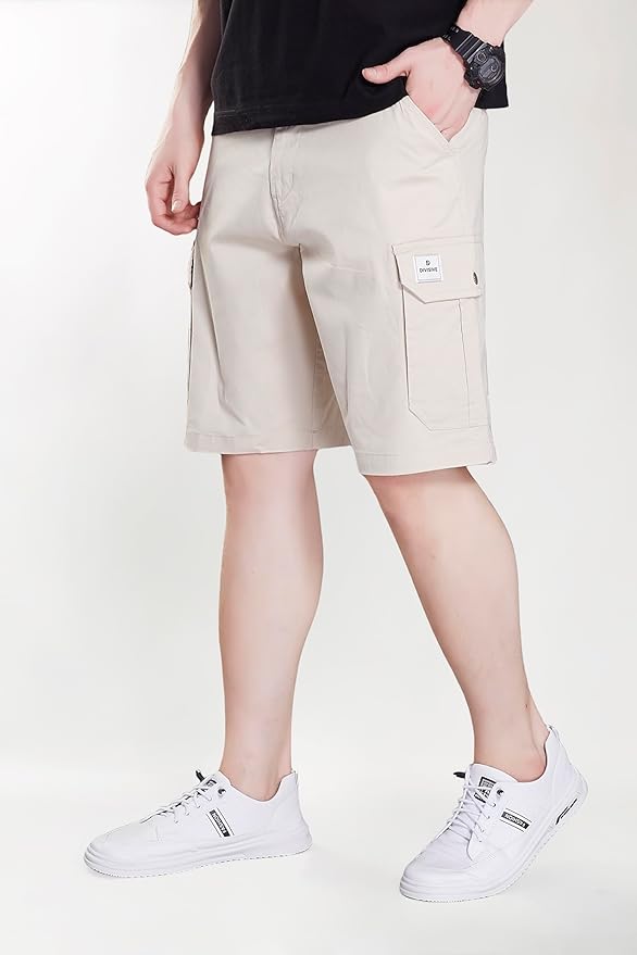 Men's Relaxed Loose Fit Cotton Cargo Shorts( Ivory White)