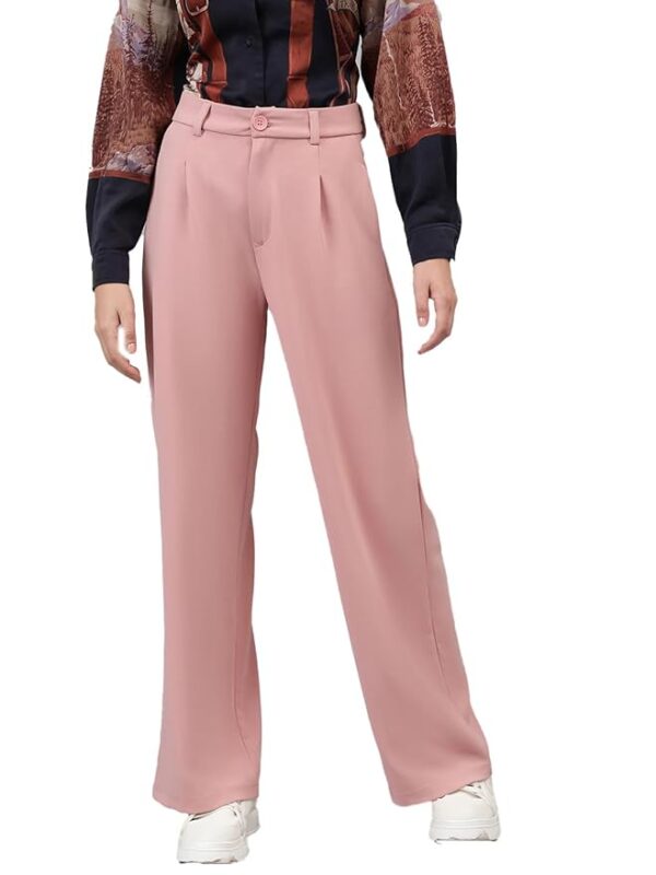 Pink Women's Relax Fit Straight Leg Tie Waist Pants