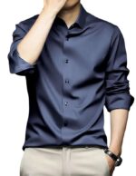 Men's Stylish Solid Satin Casual Shirt for Men Full Sleeve(Navy)