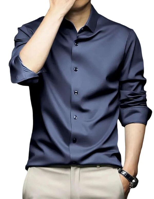Men's Stylish Solid Satin Casual Shirt for Men Full Sleeve(Navy)