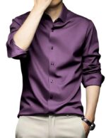 Men's Stylish Solid Satin Casual Shirt for Men Full Sleeve(Purple)