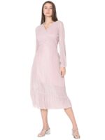 Women Striped Ruffled A-Line Midi Dress