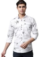 Men's Cotton Slim Fit Printed Casual Shirt(White)