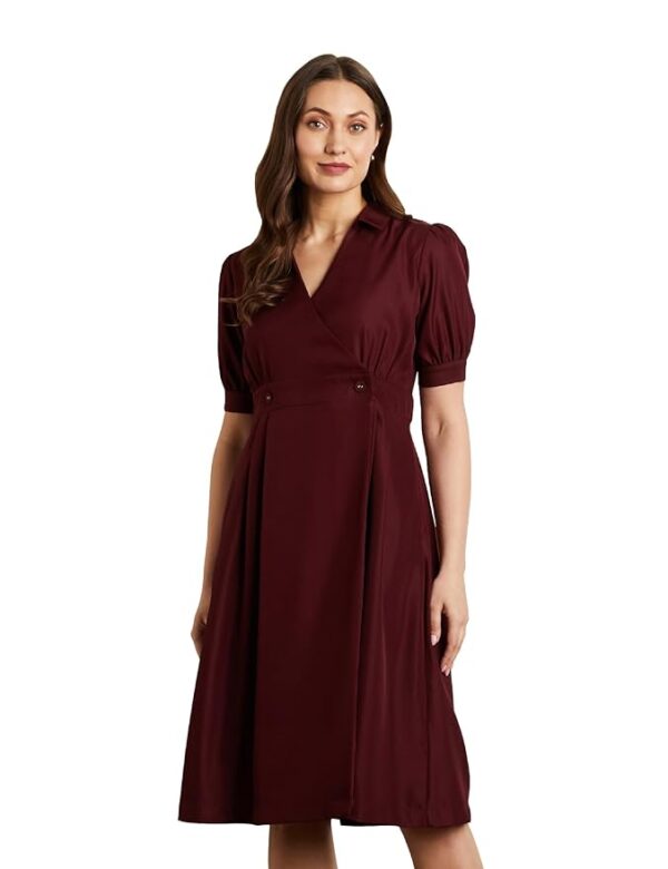 Women's Desk-to-Dinner' Fit & Flare Wrap Dress(Wine)