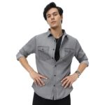 Men's Full Sleeve Regular Fit Casual Denim Shirt( Ice Grey)