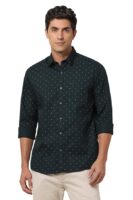 Men's Cotton Regular Fit Casual Full Sleeve Printed Summer Shirt(Dark Green)