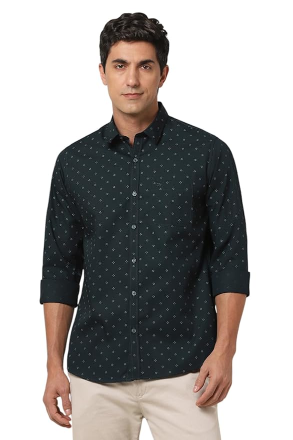 Men's Cotton Regular Fit Casual Full Sleeve Printed Summer Shirt(Dark Green)